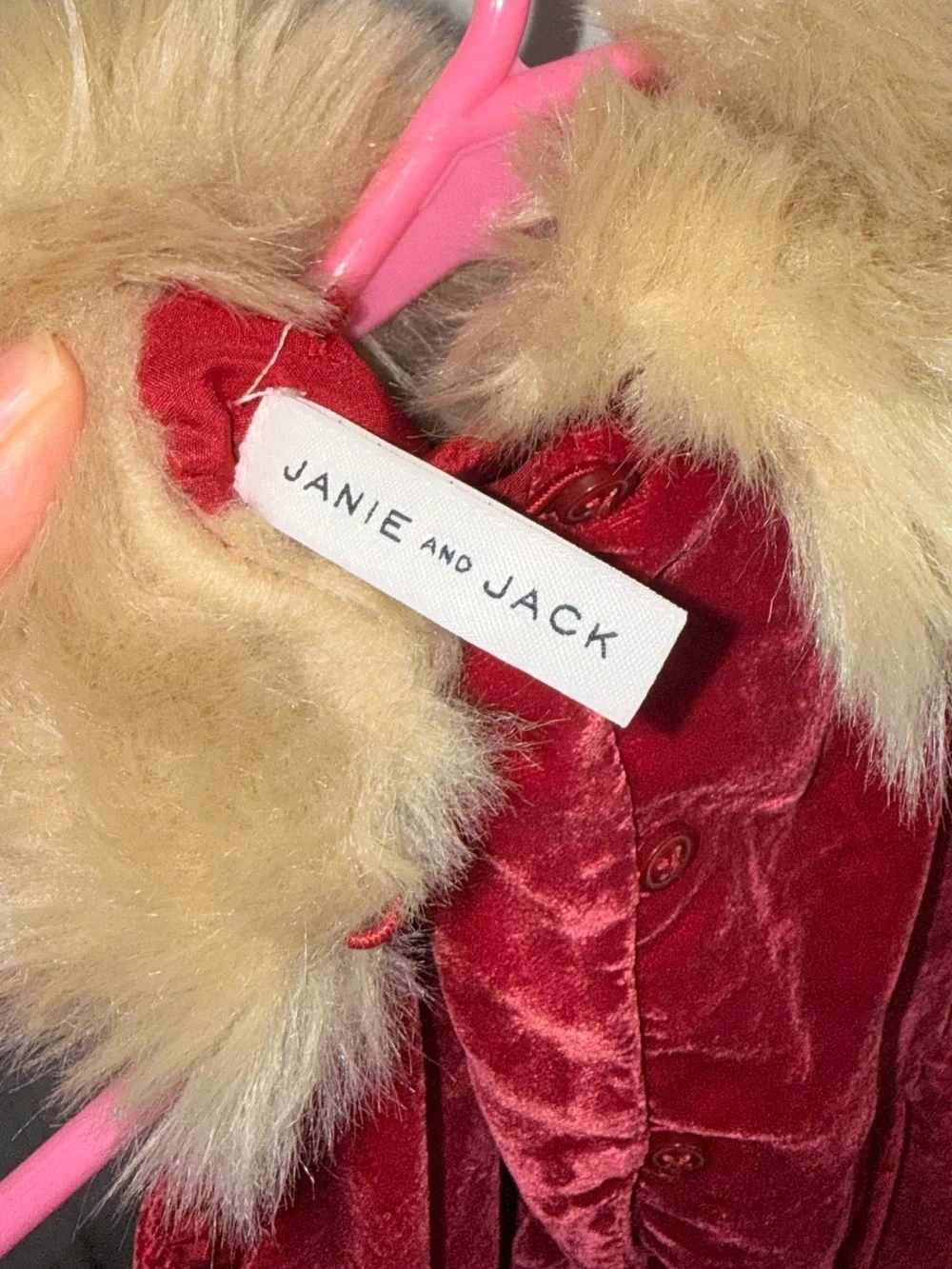 Janie and Jack red velvet tiered dress featuring a plush faux fur collar size 6
